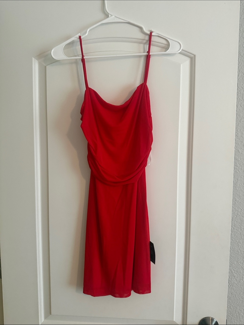 Lulu's Red Spaghetti-Strap Mini Dress with Draped Bodice
